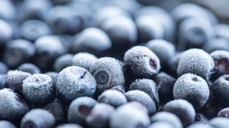 Close-up of frozen blueberries