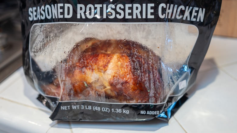 A bagged rotisserie chicken