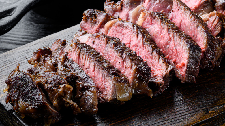 sliced grilled ribeye steak