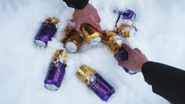 Icelandic beer cooling down in the snow