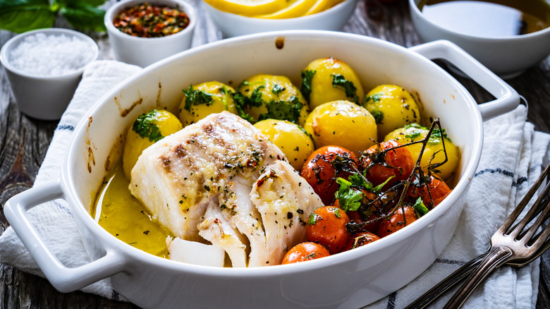 A meal served on white dinnerware