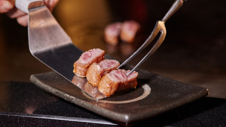 wagyu steak being served