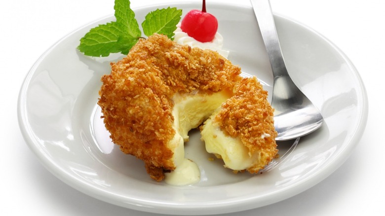 deep fried ice cream on white background