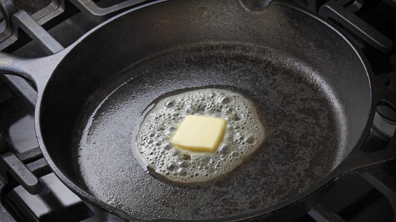 Butter melting in a skillet