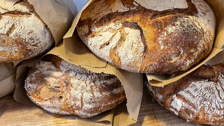 sourdough loaves wrapped in paper