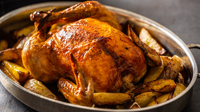 roast chicken in a pan