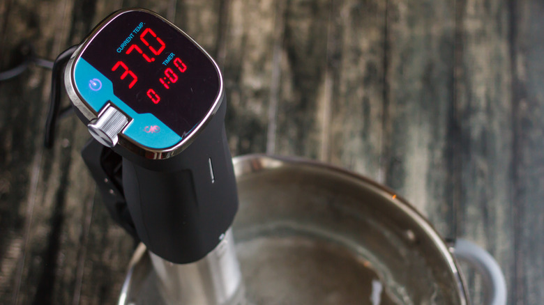 Sous vide machine in pot