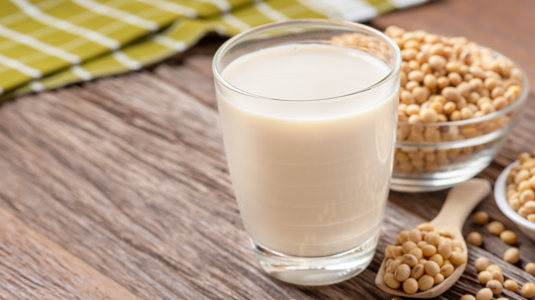 glass of homemade soy milk