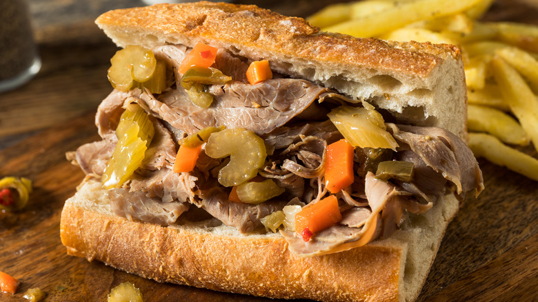 Italian beef sandwich with giardiniera