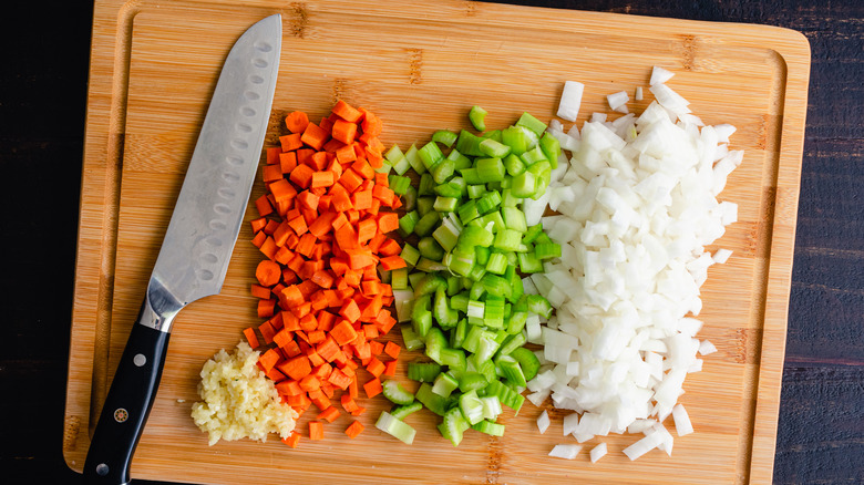 Chopped carrots, celery, and onions