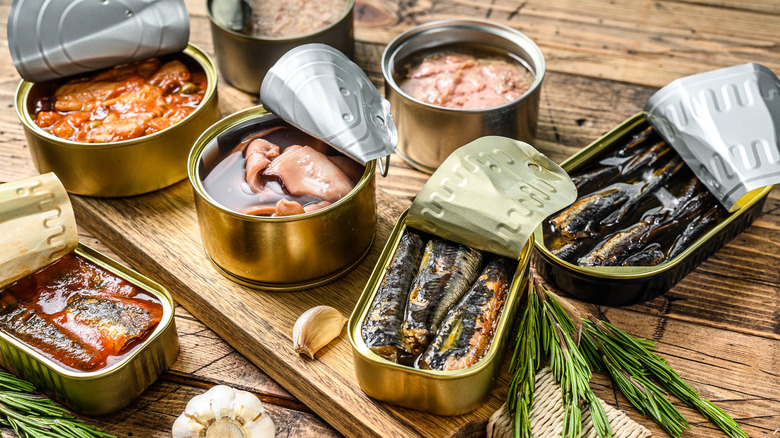 variety of canned fish