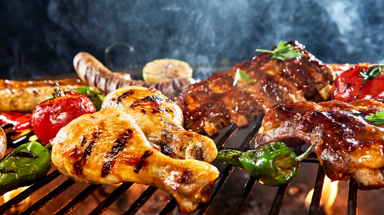 Marinated meat on grill