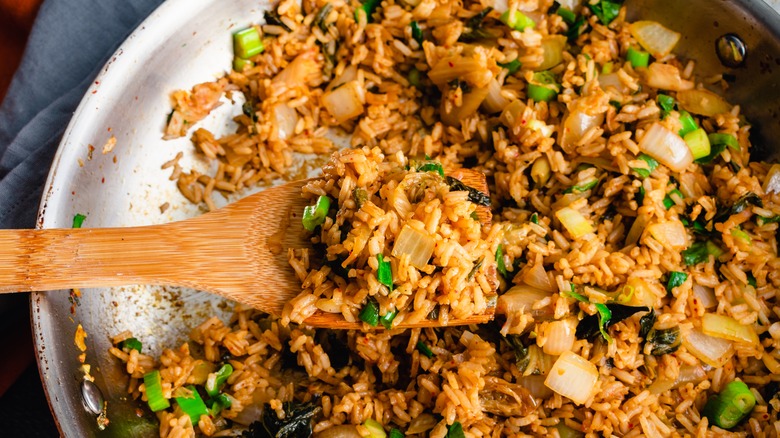 fried rice in stainless steel skillet