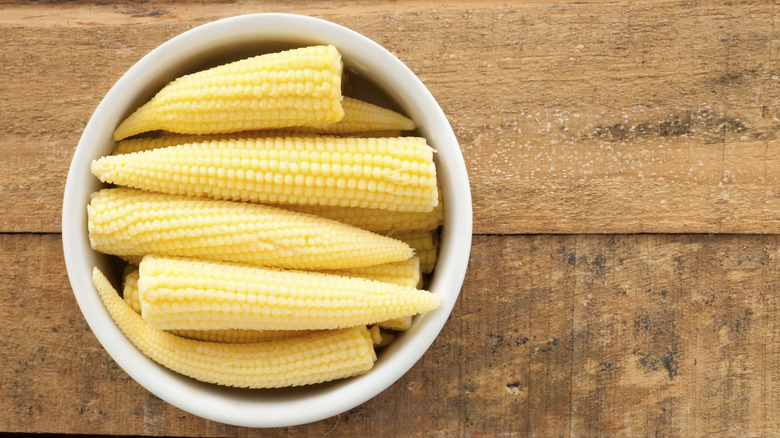 Bowl of fresh baby corn