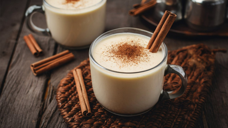 eggnog on a wood surface