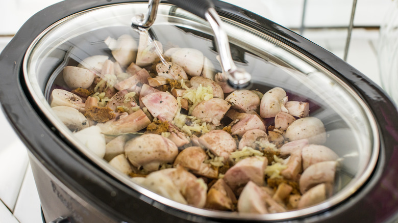 Beef stew in a slow cooker