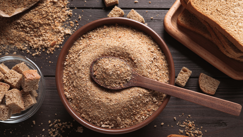 Bowl of fresh ground breadcrumbs