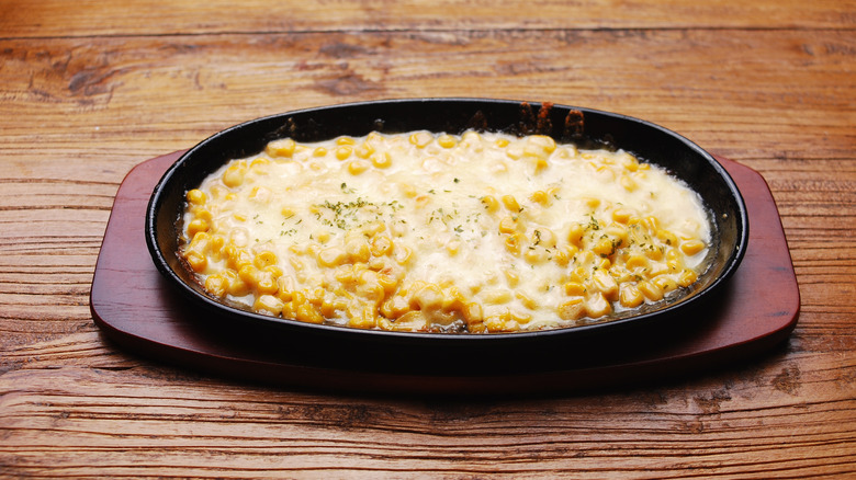 Korean corn cheese in baking dish 