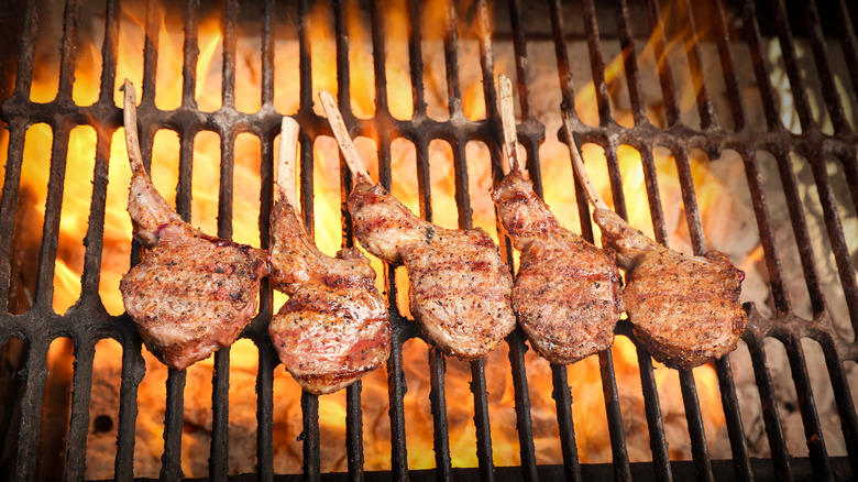 Lamb on flaming grill