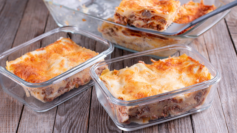 lasagna in glass containers