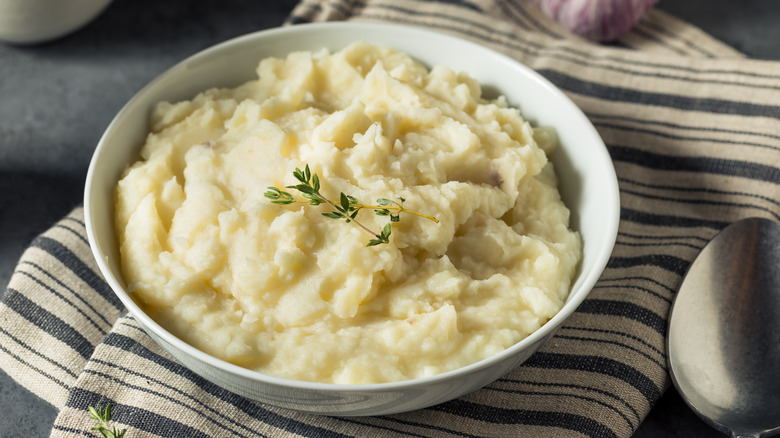 plated bowl of mashed potatoes