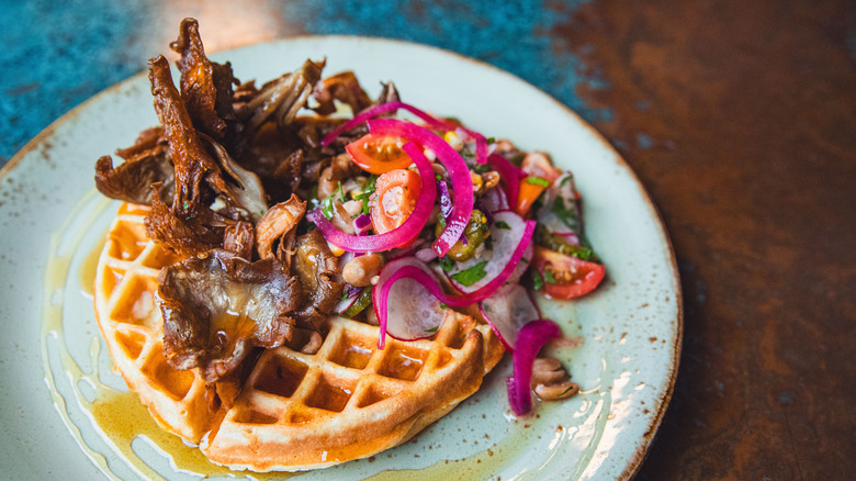 Fried mushrooms and waffles