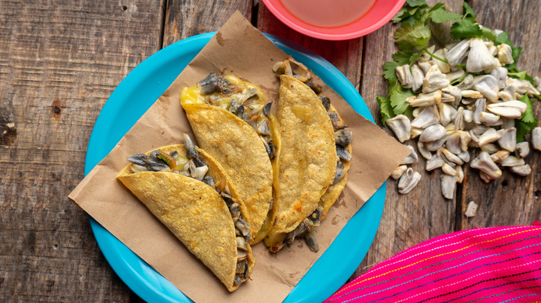 quesadillas prepared with huitlacoche