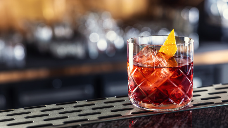 Negroni with ice cubes