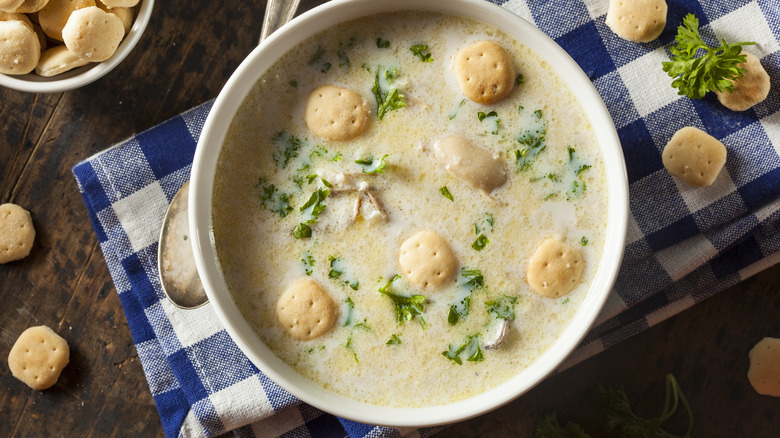 Oyster stew and crackers