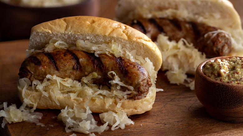 Bratwurst served with sauerkraut