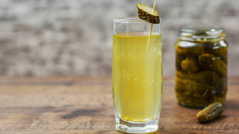 Glass of pickle juice 