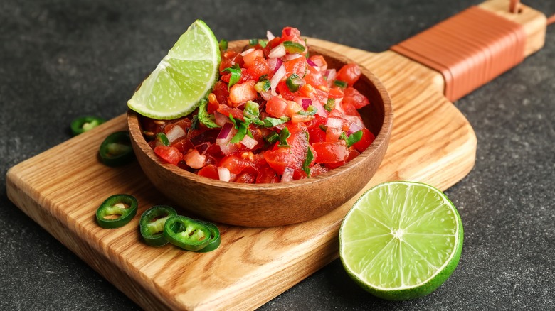 pico de gallo on wood board