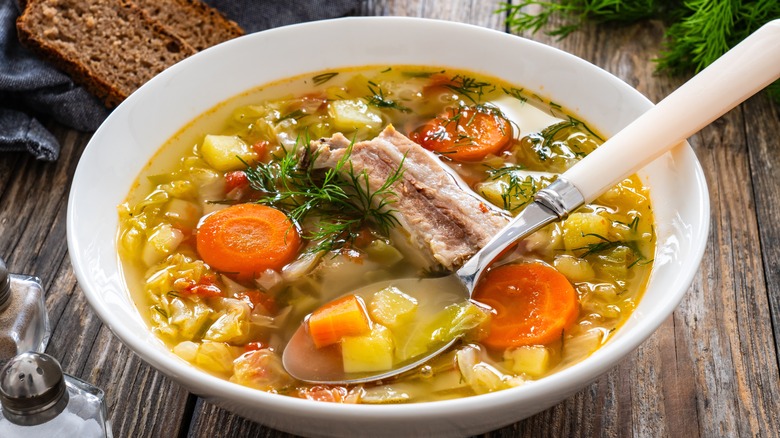 bowl of meat and vegetable soup