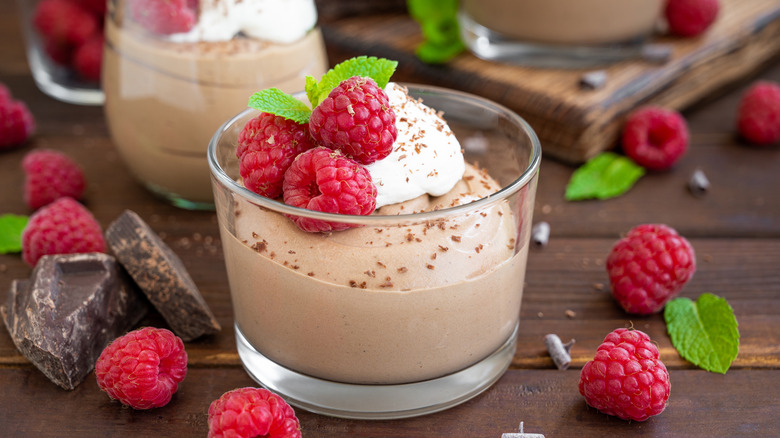 Chocolate mousse with raspberries