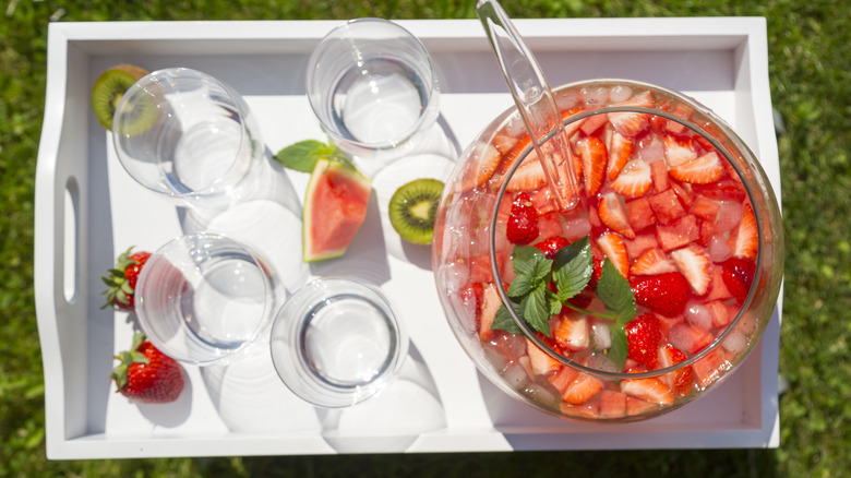 punch in bowl and glasses