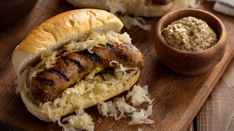 Grilled bratwurst sandwich