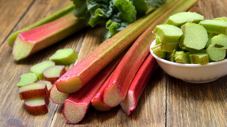 fresh pink and green rhubarb