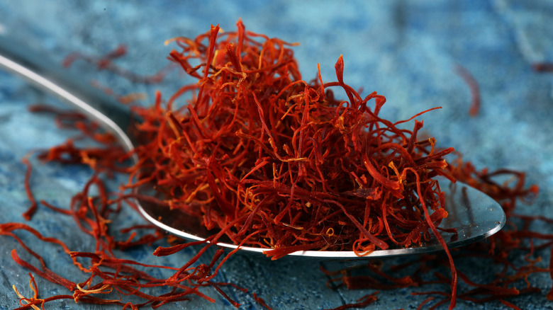 Pile of saffron on spoon