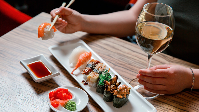 Sushi with white wine