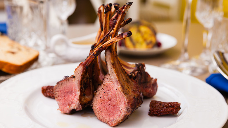 Rack of lamb on a plate