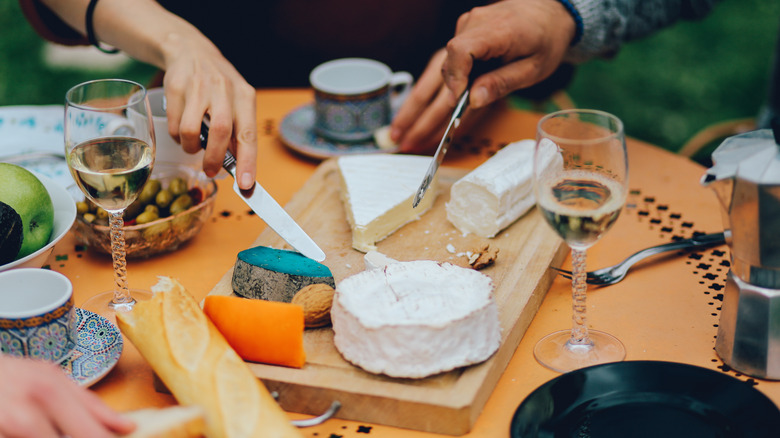 French cheeses on cheese board 