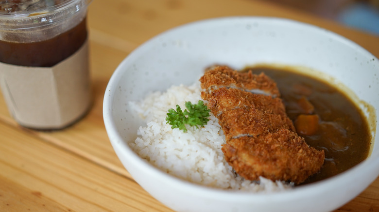 Japanese curry and iced coffee 