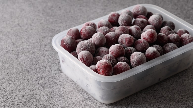 frozen sour cherries in container