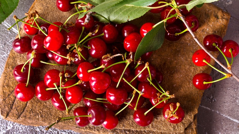 sour cherries on stem