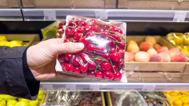 handheld package of sour cherries