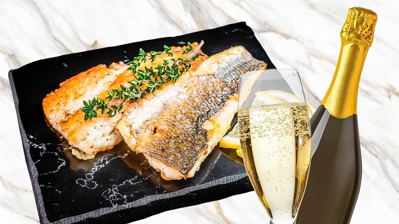 fried fish with sparkling wine