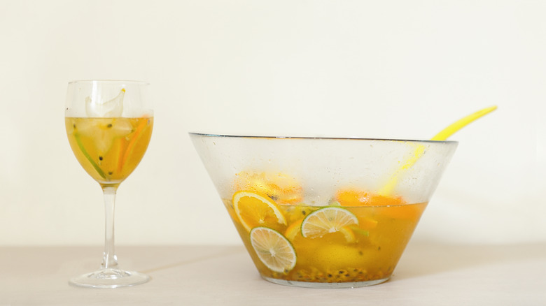 Punch bowl filled with white Sangria