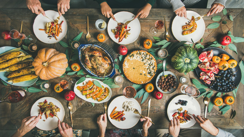 Overhead shot of Thanksgiving meal