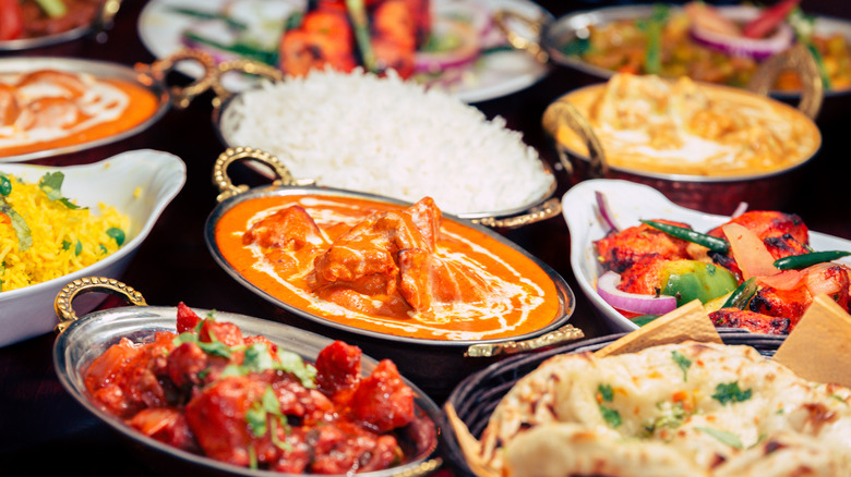 Variety of indian curries and sides 