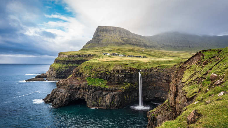 Faroe Islands waterfall into ocean